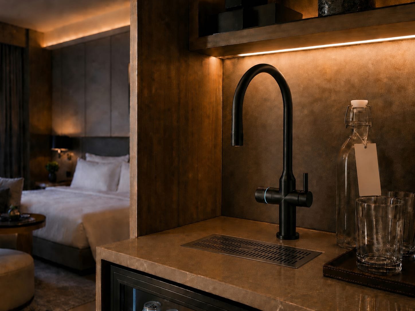 Wave Home integrated water tap in premium hotel guest room